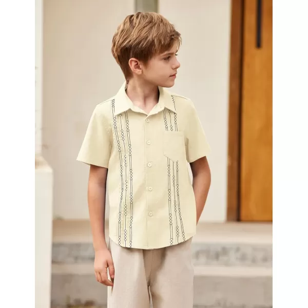 Arshiner Boys Guayabera Shirt Short Sleeve Cotton Linen Button Down Shirt Summer Beach Tops with One Pocket