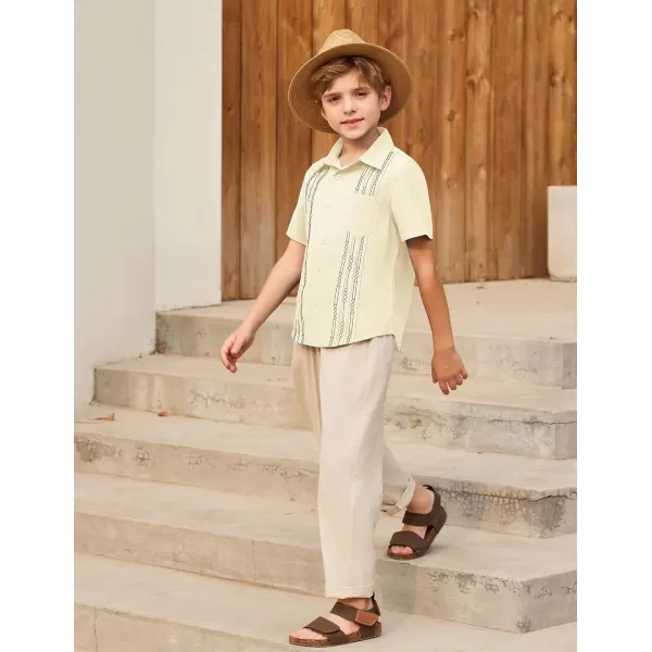 Arshiner Boys Guayabera Shirt Short Sleeve Cotton Linen Button Down Shirt Summer Beach Tops with One Pocket