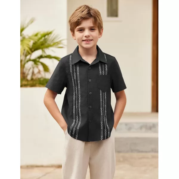 Arshiner Boys Guayabera Shirt Short Sleeve Cotton Linen Button Down Shirt Summer Beach Tops with One Pocket