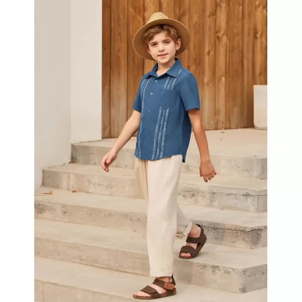 Arshiner Boys Guayabera Shirt Short Sleeve Cotton Linen Button Down Shirt Summer Beach Tops with One Pocket