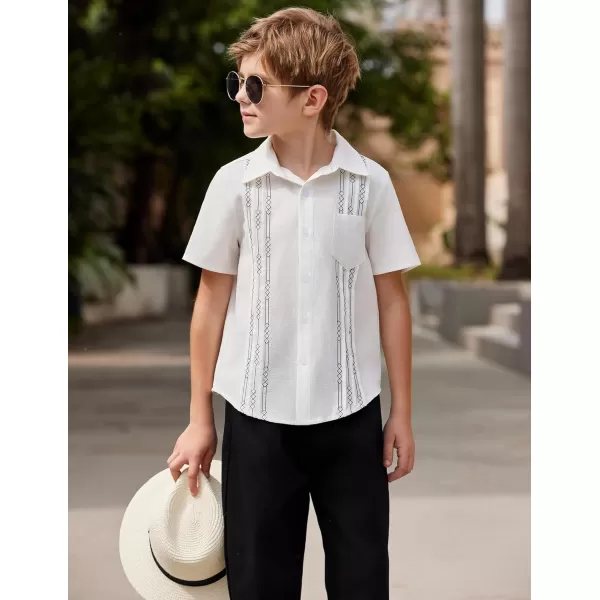 Arshiner Boys Guayabera Shirt Short Sleeve Cotton Linen Button Down Shirt Summer Beach Tops with One Pocket