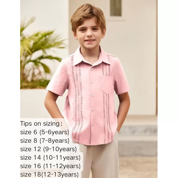 Arshiner Boys Guayabera Shirt Short Sleeve Cotton Linen Button Down Shirt Summer Beach Tops with One Pocket