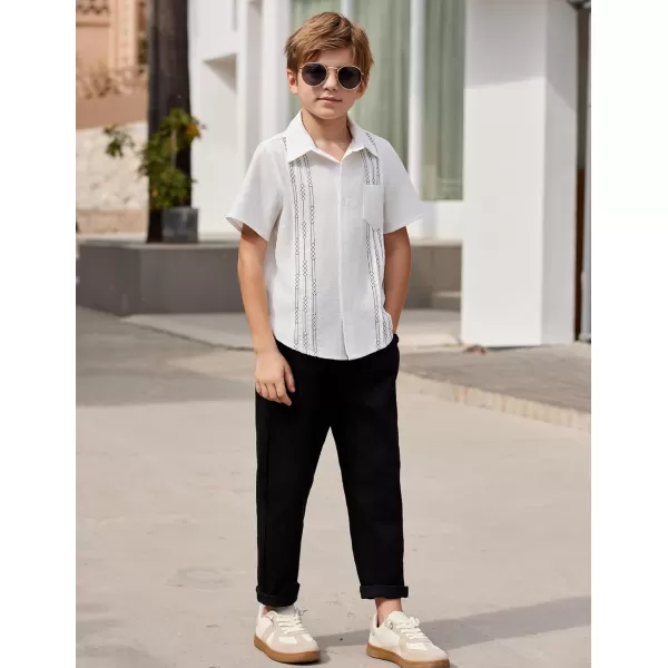 Arshiner Boys Guayabera Shirt Short Sleeve Cotton Linen Button Down Shirt Summer Beach Tops with One Pocket