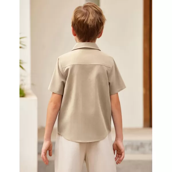 Arshiner Boys Guayabera Shirt Short Sleeve Cotton Linen Button Down Shirt Summer Beach Tops with One Pocket