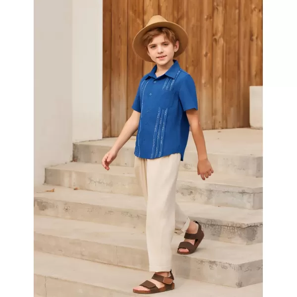 Arshiner Boys Guayabera Shirt Short Sleeve Cotton Linen Button Down Shirt Summer Beach Tops with One Pocket