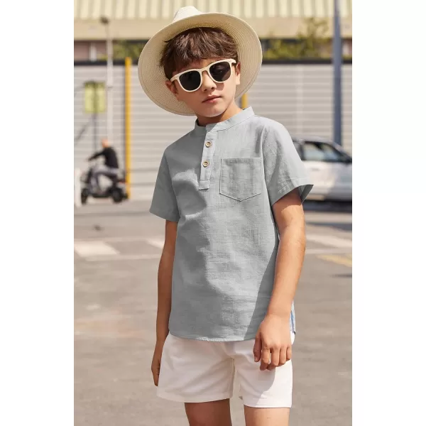 Arshiner Boys Linen Shirt Button Down Henley Short Sleeve Casual Dress Summer Beach T Shirts Top with One Pocket