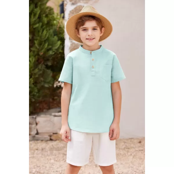 Arshiner Boys Linen Shirt Button Down Henley Short Sleeve Casual Dress Summer Beach T Shirts Top with One Pocket