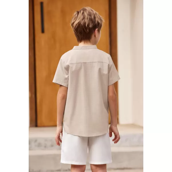 Arshiner Boys Linen Shirt Button Down Henley Short Sleeve Casual Dress Summer Beach T Shirts Top with One Pocket