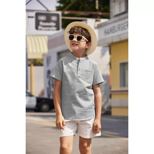 Arshiner Boys Linen Shirt Button Down Henley Short Sleeve Casual Dress Summer Beach T Shirts Top with One Pocket