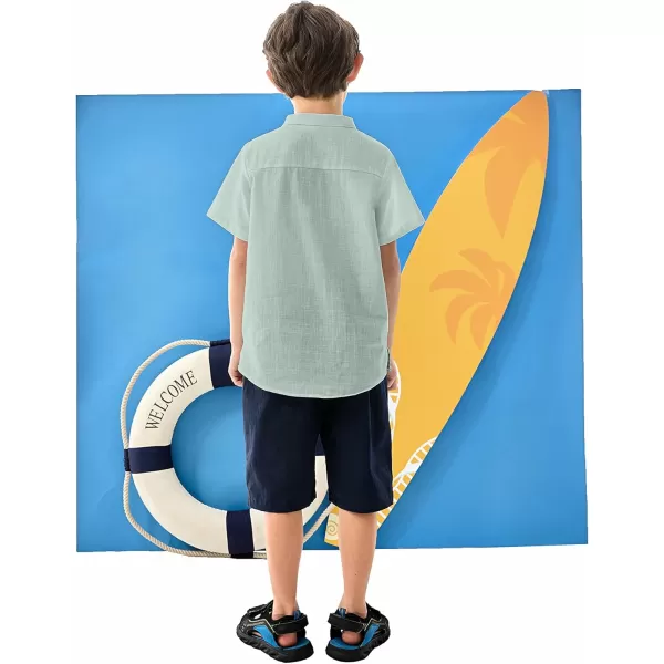 Arshiner Boys Linen Shirt Button Down Henley Short Sleeve Casual Dress Summer Beach T Shirts Top with One Pocket