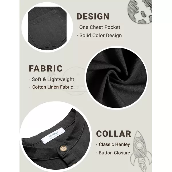 Arshiner Boys Linen Shirt Button Down Henley Short Sleeve Casual Dress Summer Beach T Shirts Top with One Pocket
