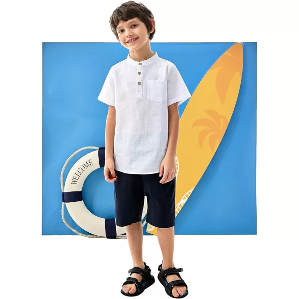 Arshiner Boys Linen Shirt Button Down Henley Short Sleeve Casual Dress Summer Beach T Shirts Top with One Pocket