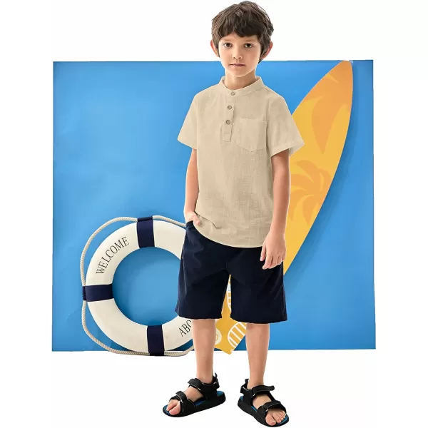 Arshiner Boys Linen Shirt Button Down Henley Short Sleeve Casual Dress Summer Beach T Shirts Top with One Pocket