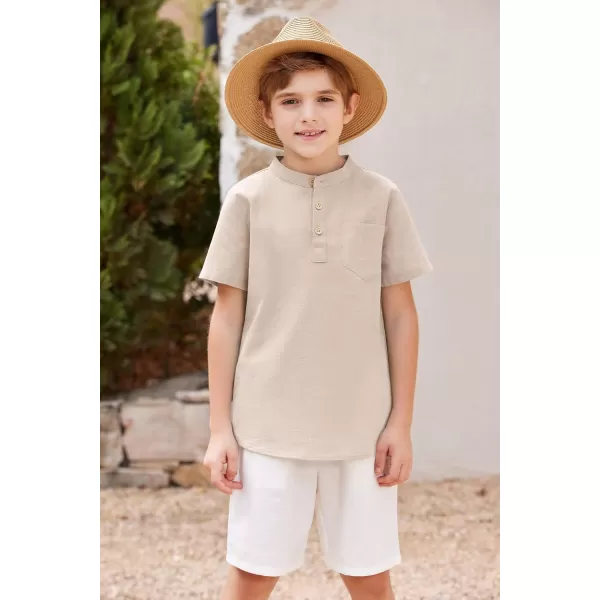 Arshiner Boys Linen Shirt Button Down Henley Short Sleeve Casual Dress Summer Beach T Shirts Top with One Pocket