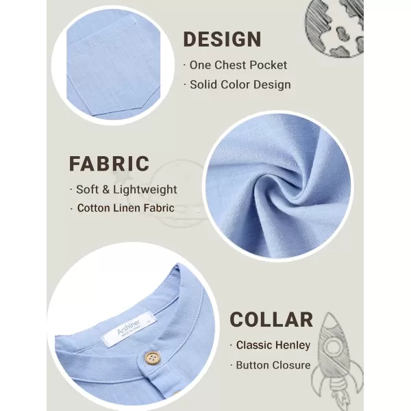 Arshiner Boys Linen Shirt Button Down Henley Short Sleeve Casual Dress Summer Beach T Shirts Top with One Pocket