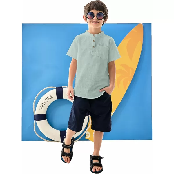 Arshiner Boys Linen Shirt Button Down Henley Short Sleeve Casual Dress Summer Beach T Shirts Top with One Pocket