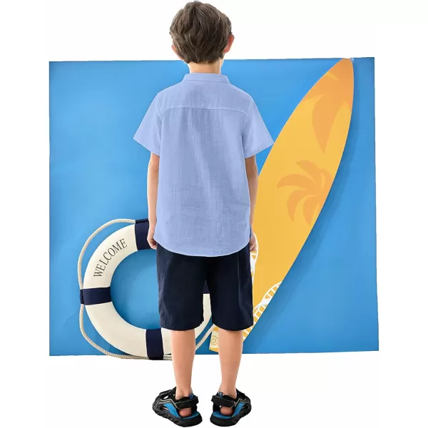 Arshiner Boys Linen Shirt Button Down Henley Short Sleeve Casual Dress Summer Beach T Shirts Top with One Pocket