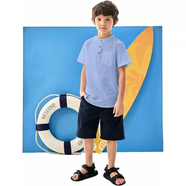 Arshiner Boys Linen Shirt Button Down Henley Short Sleeve Casual Dress Summer Beach T Shirts Top with One Pocket