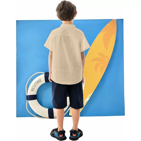 Arshiner Boys Linen Shirt Button Down Henley Short Sleeve Casual Dress Summer Beach T Shirts Top with One Pocket