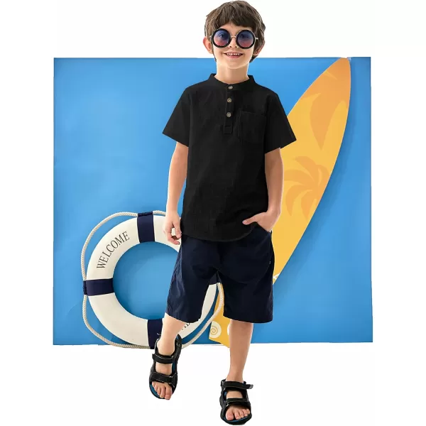 Arshiner Boys Linen Shirt Button Down Henley Short Sleeve Casual Dress Summer Beach T Shirts Top with One Pocket