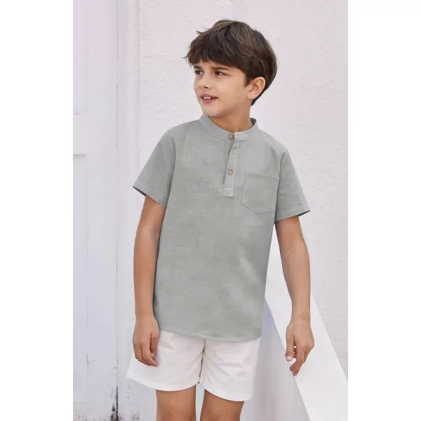 Arshiner Boys Linen Shirt Button Down Henley Short Sleeve Casual Dress Summer Beach T Shirts Top with One Pocket
