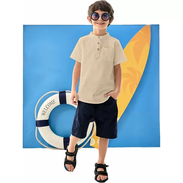 Arshiner Boys Linen Shirt Button Down Henley Short Sleeve Casual Dress Summer Beach T Shirts Top with One Pocket
