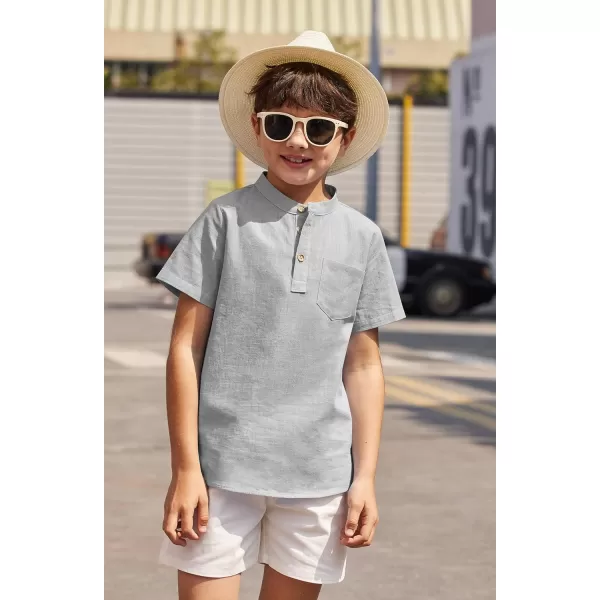Arshiner Boys Linen Shirt Button Down Henley Short Sleeve Casual Dress Summer Beach T Shirts Top with One Pocket