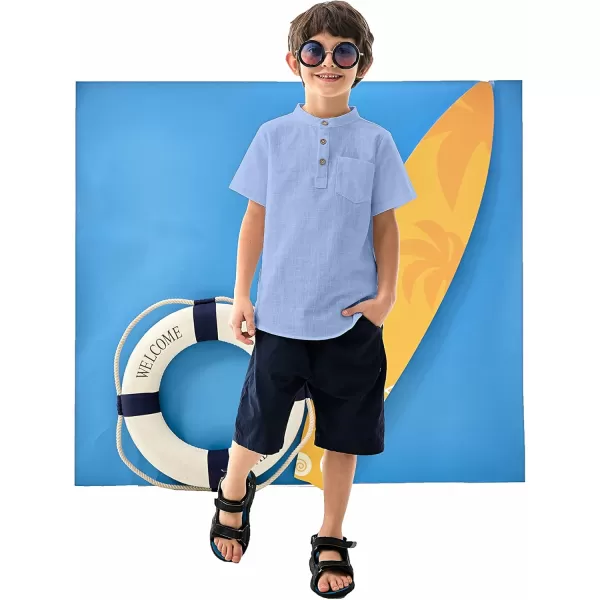 Arshiner Boys Linen Shirt Button Down Henley Short Sleeve Casual Dress Summer Beach T Shirts Top with One Pocket