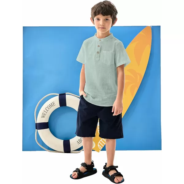 Arshiner Boys Linen Shirt Button Down Henley Short Sleeve Casual Dress Summer Beach T Shirts Top with One Pocket