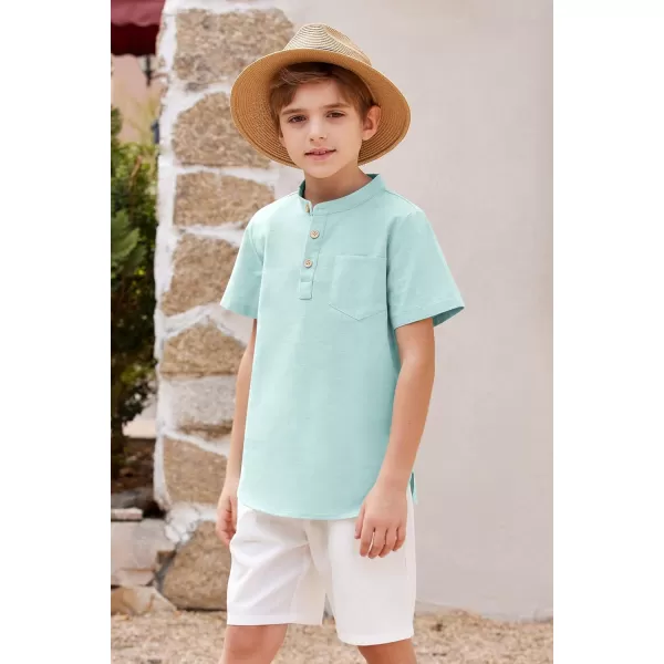 Arshiner Boys Linen Shirt Button Down Henley Short Sleeve Casual Dress Summer Beach T Shirts Top with One Pocket