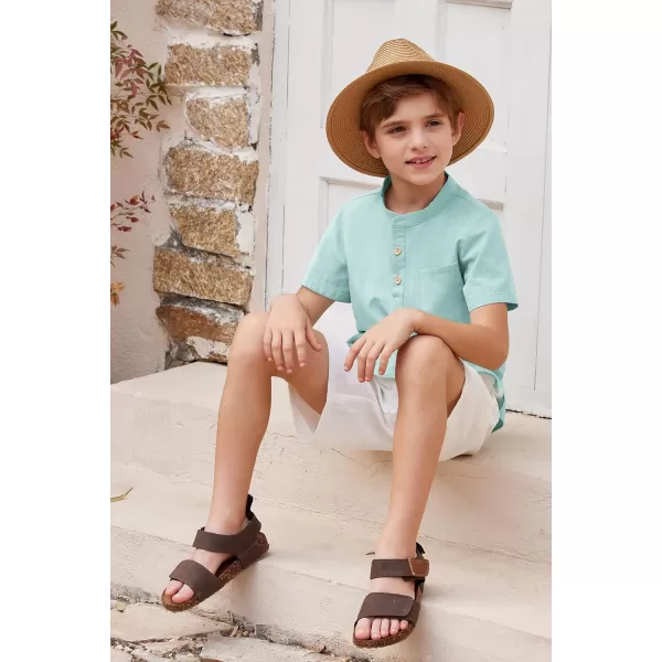 Arshiner Boys Linen Shirt Button Down Henley Short Sleeve Casual Dress Summer Beach T Shirts Top with One Pocket