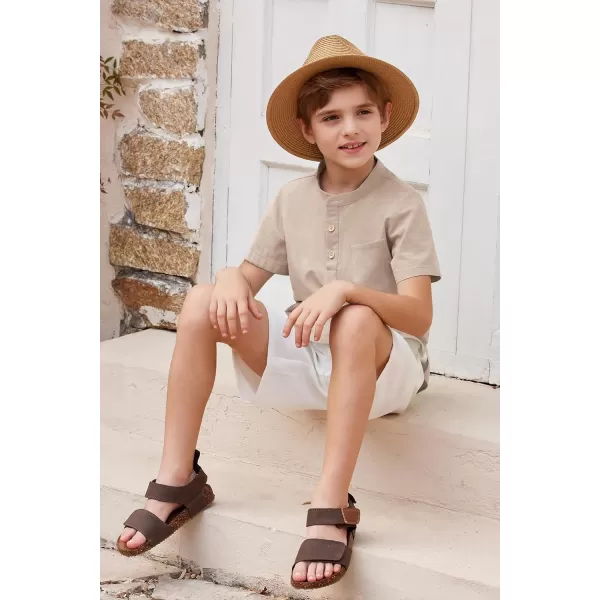 Arshiner Boys Linen Shirt Button Down Henley Short Sleeve Casual Dress Summer Beach T Shirts Top with One Pocket