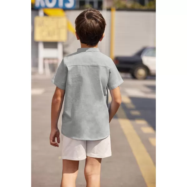 Arshiner Boys Linen Shirt Button Down Henley Short Sleeve Casual Dress Summer Beach T Shirts Top with One Pocket