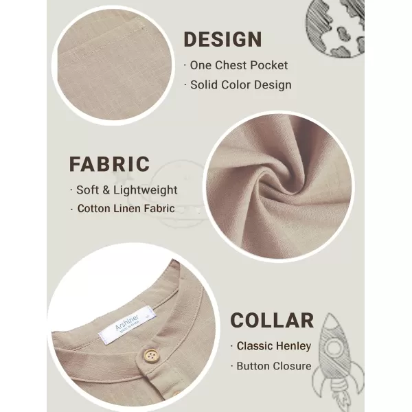 Arshiner Boys Linen Shirt Button Down Henley Short Sleeve Casual Dress Summer Beach T Shirts Top with One Pocket