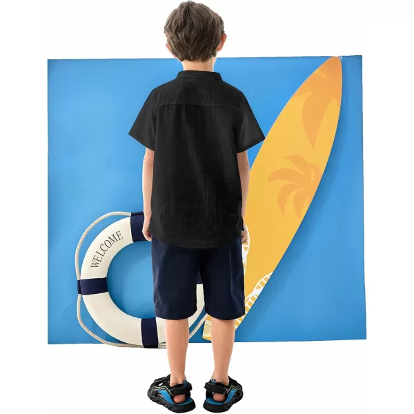 Arshiner Boys Linen Shirt Button Down Henley Short Sleeve Casual Dress Summer Beach T Shirts Top with One Pocket