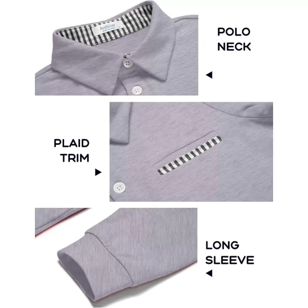Arshiner Boy's Long Sleeve Plaid Trim Polo Shirt with Pocket for 4-12 Years