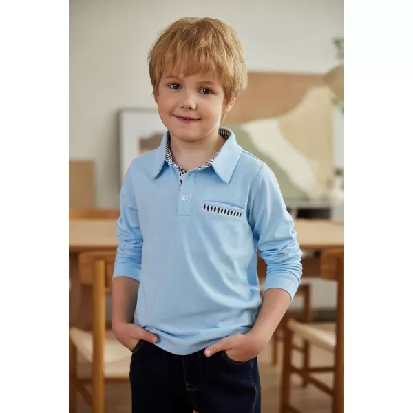 Arshiner Boy's Long Sleeve Plaid Trim Polo Shirt with Pocket for 4-12 Years