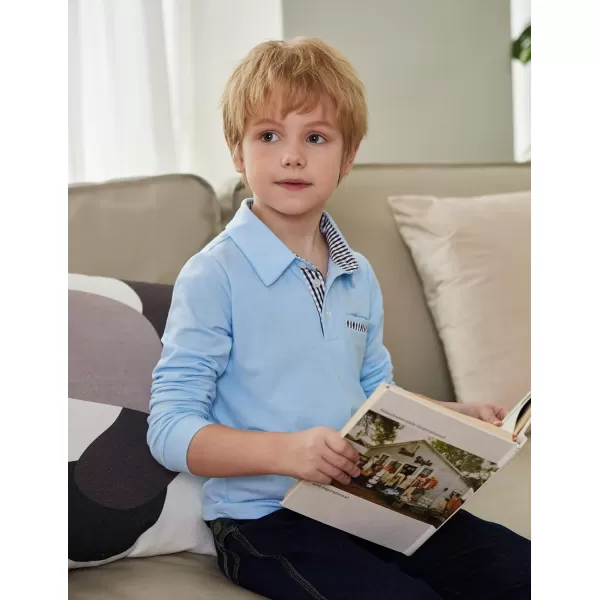 Arshiner Boy's Long Sleeve Plaid Trim Polo Shirt with Pocket for 4-12 Years