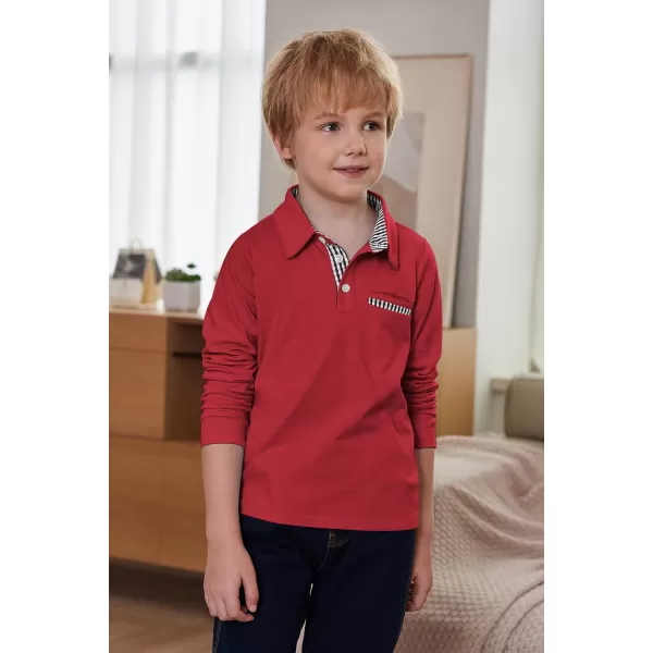 Arshiner Boy's Long Sleeve Plaid Trim Polo Shirt with Pocket for 4-12 Years
