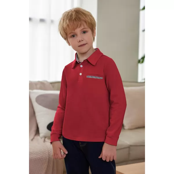 Arshiner Boy's Long Sleeve Plaid Trim Polo Shirt with Pocket for 4-12 Years