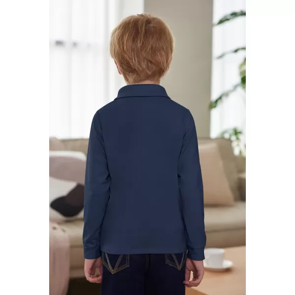 Arshiner Boy's Long Sleeve Plaid Trim Polo Shirt with Pocket for 4-12 Years