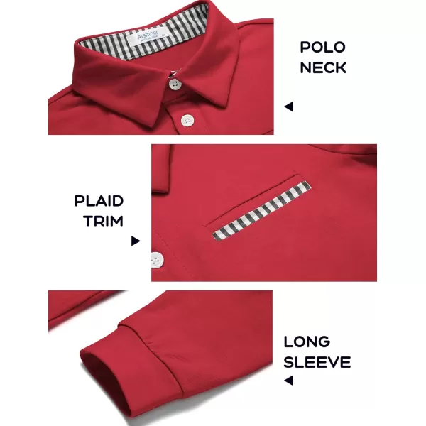 Arshiner Boy's Long Sleeve Plaid Trim Polo Shirt with Pocket for 4-12 Years