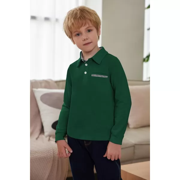 Arshiner Boy's Long Sleeve Plaid Trim Polo Shirt with Pocket for 4-12 Years