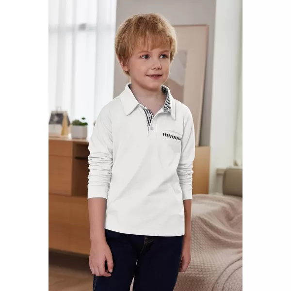 Arshiner Boy's Long Sleeve Plaid Trim Polo Shirt with Pocket for 4-12 Years