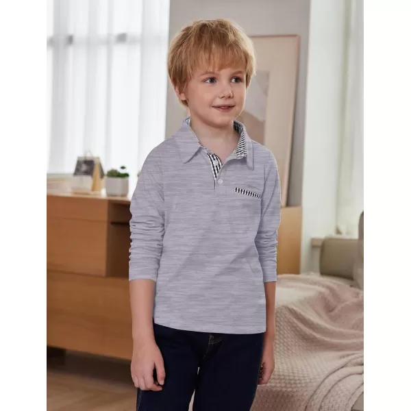 Arshiner Boy's Long Sleeve Plaid Trim Polo Shirt with Pocket for 4-12 Years