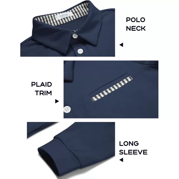 Arshiner Boy's Long Sleeve Plaid Trim Polo Shirt with Pocket for 4-12 Years