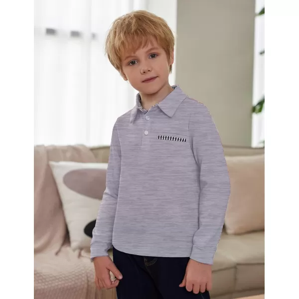 Arshiner Boy's Long Sleeve Plaid Trim Polo Shirt with Pocket for 4-12 Years