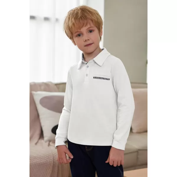 Arshiner Boy's Long Sleeve Plaid Trim Polo Shirt with Pocket for 4-12 Years