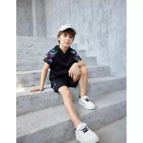Arshiner Boys Summer Outfits Letter Graphic Short Sleeve Pullover Hooded T-shirt and Shorts Set