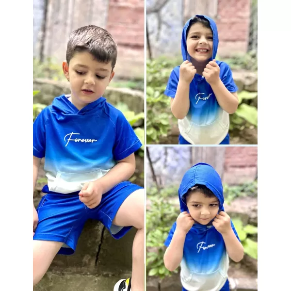 Arshiner Boys Summer Outfits Letter Graphic Short Sleeve Pullover Hooded T-shirt and Shorts Set